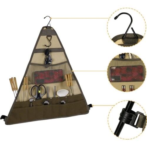 For Camping Flatware Outdoor Camping Barbecue Tableware Storage Bag Multi-Pocket Hanging Triangle Storage Bags Organizer Bag