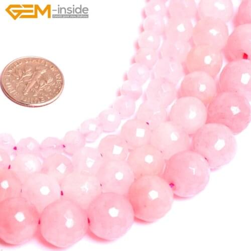 Gem-inside 8-12mm Natural Beads Faceted Crystal Rose Quartzs Beads For Jewelry Making Beads Necklace 15inch DIY Beads Bracelet