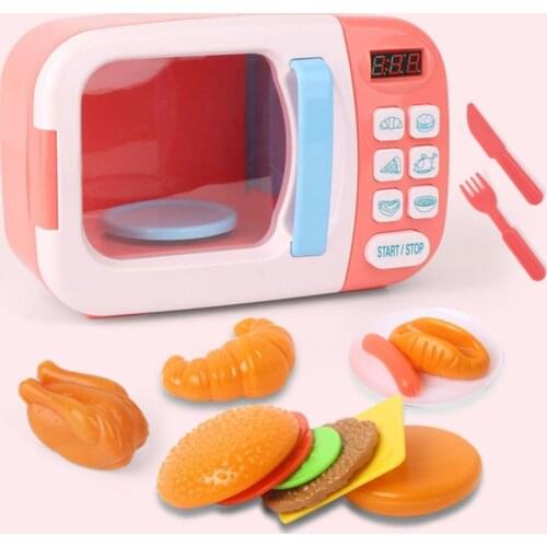 Microwave with LED Oven Simulation Model Toy Timing Playing Dollhouse Interactive Doll Children Toys Birthday Christmas Gifts