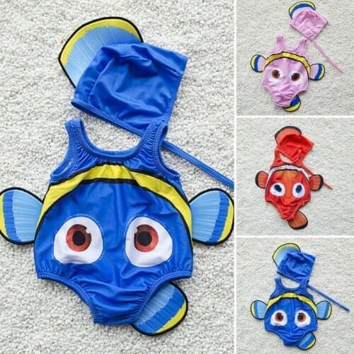2 PCS Kids Baby Girl Badpak Goudvis Badmode Swimmable Kostuum + Zwemmen Hoed 2019 Nieuwe Leuke Hoge Kwaliteit Hot Koop