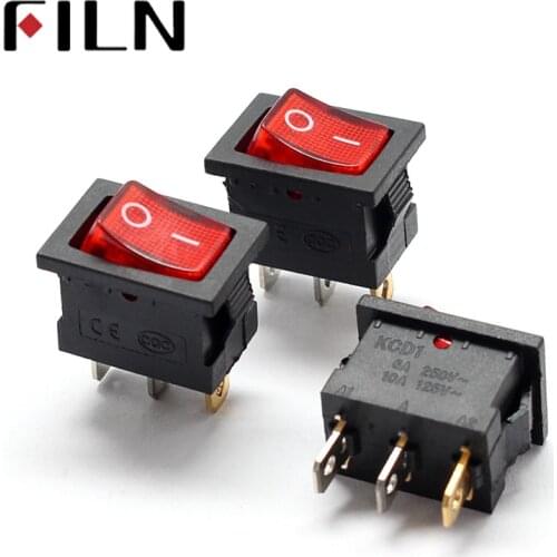 Kcd1-101 mirs-101 3 pins on off rocker switch in 220v red lighting 6a250vac 13x19mm