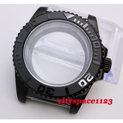 40mm Ceramic Waterproof Mens Watch Case Sapphire Glass Black PVD Case fit NH35 NH36 Automatic Movement SS