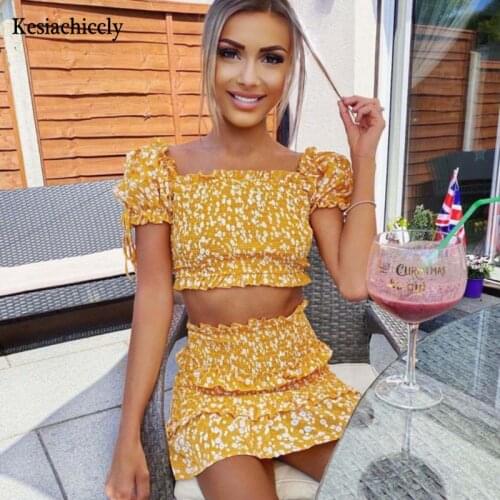 Kesiachiccly Floral Print Mini Sexy Party Dress For Women Square Collar Spring Summer Dress Club Bodycon Dress Puff Vestidos