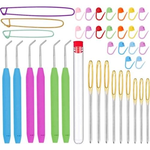 LMDZ Colorful Knitting Loom Needle Hook Set With Large-Eye Sewing Needles Knitting Stitch Holders Markers DIY Wool Yarn Tools