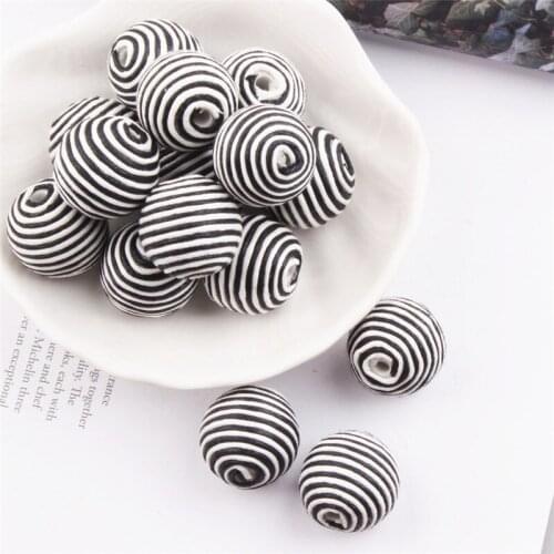 Mini Order 5pcs/lot Chunky Round Acrylic White&Black Stripes Beads DIY Jewelry Findings Ornament Accessories Wax Thread Beads