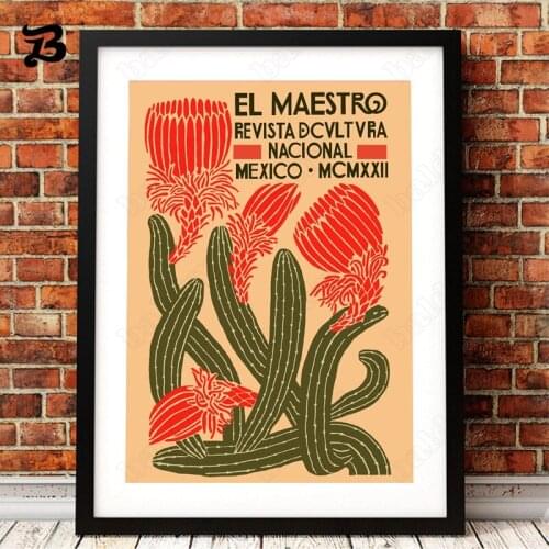 Wall Art Decorative Pictures Abstract Retro Green Plants and Flowers Canvas Painting Mexico for Living Room Home Art Decoration