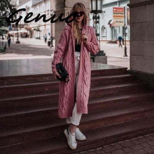 Genuo New 2019 Women Long Sleeve Hooded Cardigans Hemp Pattern Sweater Oversized Loose Knitted Outwear Coat Plus Size S-5XL