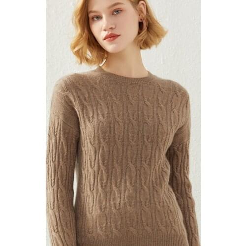 Autumn and Winter New style 100% Pure Wool Sweater Womens round neck loose Pullover Cashmere Sweater twisted Bottoming Shirt