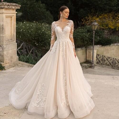 New Arrivals O-neck Buttons Up Back Long Sleeve Beaded Appliques Wedding Dresses A-line Aliexpress Login Vestido Blanco