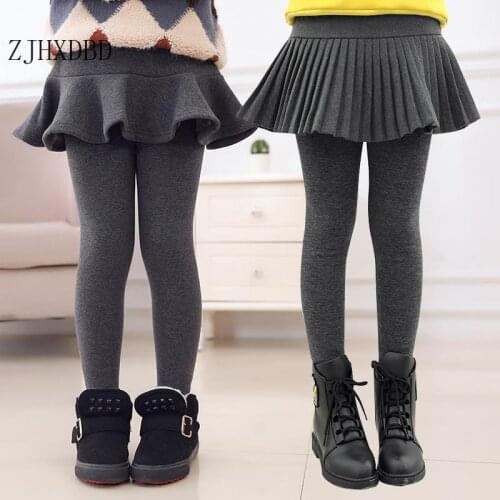 Girls Autumn and Winter Leggings Fake Two-piece Hakama Plus Velvet Thick Trousers Childrens Outer Wear Leggings for Girls Pants