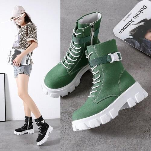 Autumn Winter New Flat-bottomed Womens Short-tube Thick-bottomed Ankle Boots Martin Boot Short Boots Platform Motorcycle Boots