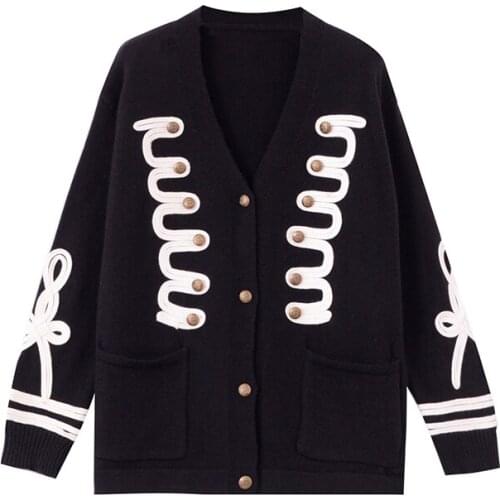 PERHAPS U Vintage British Style Flower Sweater Jacket Knitted Cardigan Women Loose Sweater