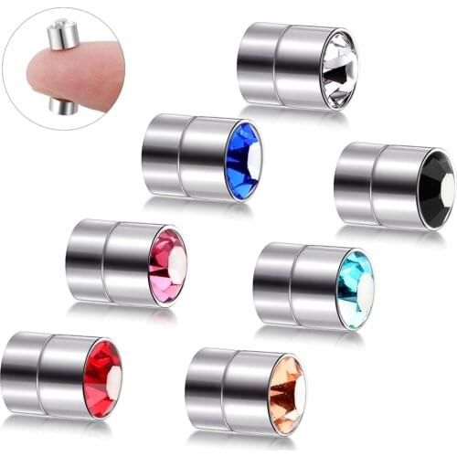 6mm 2Pcs Punk Steel Fake Piercing Magnetic Ear Stud Set Crystal Rhinestone Magnet Earrings Body Jewelry Fake Septum Piercing