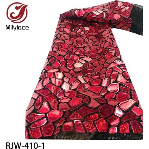 Latest Nigerian Mesh Lace Fabrics 2020 High Quality Lace with Big Sequin French Lace Fabric for Dress RJW-410