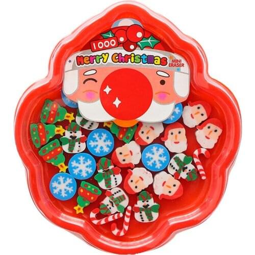 30 Pcs/box Cute Christmas Cartoon Rubber Eraser Art School Supplies Office Stationery Novelty Pencil correction supplies