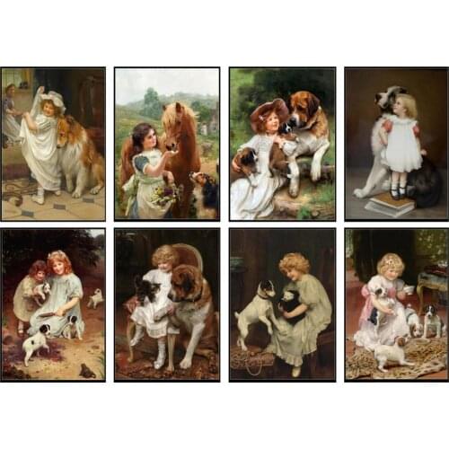 Counted Cross Stitch Kits Needlework Embroidery - 14 ct Aida DMC Color DIY Arts Handmade Home Decor - Girl with Puppy Collection