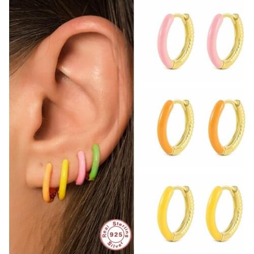 CANNER Hoop Earrings Candy Color Enamel Spiral Skin Cartilage Aretes 925 Sterling Silver Circel Earring Jewerly Accessories