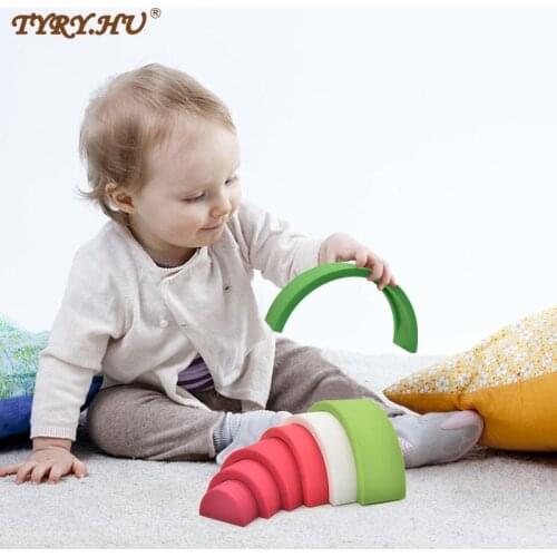 TYRY.HU 1set Watermelon Blocks Baby Silicone Toy Montessori Building DIY Creative Stackin Balance Game 3D Silicone Teether Toys
