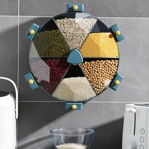 Rice Bucket Wall Mounted Large Capacity Plastic 6 Grids Rice Storage Simple Installation Food Container Good Seal Performance