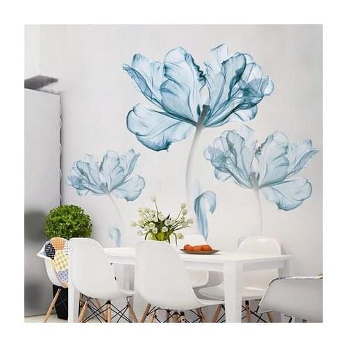 DIY Blue Flower 3D Wallpaper Vinyl Wall Sticker Living Room Bathroom Decoration Poster Modern Home Decor Mural