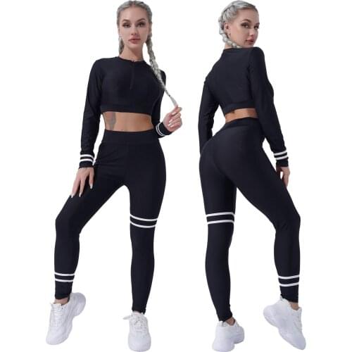 Women Stretchy Sportswear Fitness Suit Workout Tracksuit Sports Clothes Skinny Crop Tops High Waist Leggings Pants Set Gym Wear