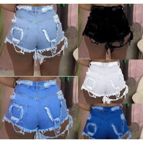 Women Denim Tassels Shorts 2021 Summer Zipper And Button Fashion Hollow Out High Waist Casual Lady Jeans Street Wear 5 Colors