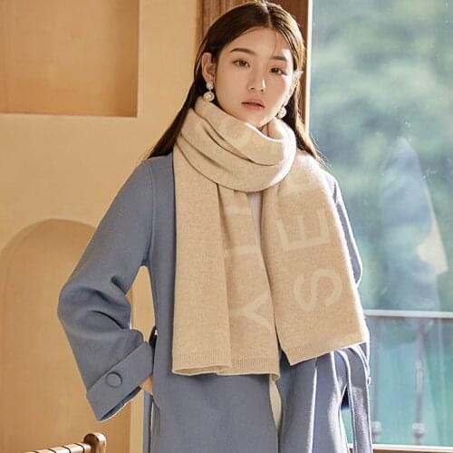 100% Sheep Wool Scarf Women Winter Warm Shawls Wrap Letter Scarf 2021 Autumn Pashmina Luxury Cashmere Neck Scarves Foulard Femme