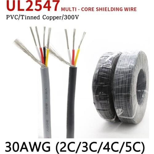 2M/5M 30AWG UL2547 Shielded Wire 2 3 4 5 Cores PVC Insulated Channel Amplifier Audio Signal Cable Tinned Copper Control Line