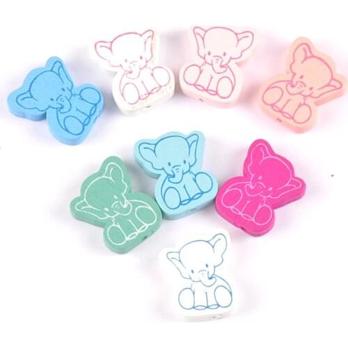 20pcs Mixed color Elephant Pattern Wooden Spacer Beads For Jewelry making 25X21mm MT2095X