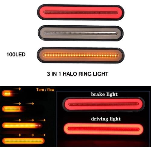 2x LED Trailer Truck Brake Light 3 in1 Neon Halo Ring Tail Brake Waterproof Stop Turn Light Sequential Flowing Signal Light Lamp