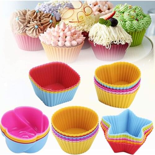 6pcs Silicone Muffin Cake Mold Nonstick Heart Star Flower Round Shape DIY Cupcake Liners Baking Pastry Kitchen Tools Reusable