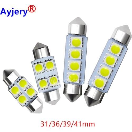 AYJERY 100Pcs/Lot Festoon 4 SMD 5050 LED Car Auto C5W Interior Dome Reading Lights Lamp 31mm 36mm 39mm 41mm License plate Bulb