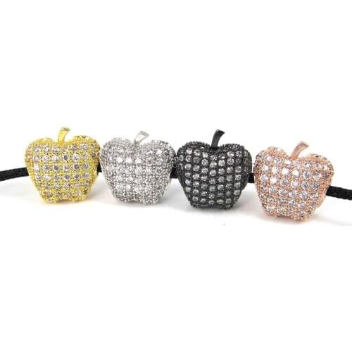 Free Shipping Fashion DIY Bead Micro Pave CZ Apple Beads Fit For Bracelet Making Fruit Jewelry Accessroies