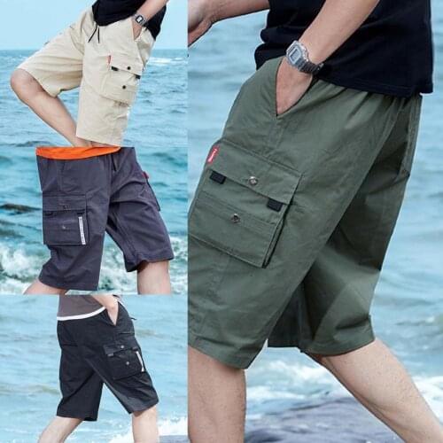 Cargo Pants Solid Loose Men Side Pocket Drawstring Shorts Man Military Short Pants Plus Size Casual Working Army Tactical Shorts