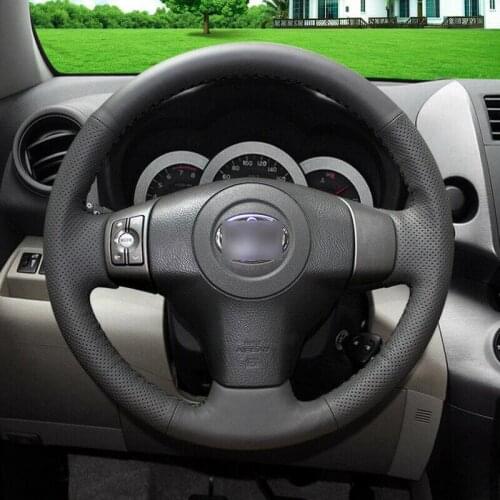 For Toyota RAV4 custom-made Hand-stitch Black leather Car Sreering Wheel Cover Anti-slip fit all season