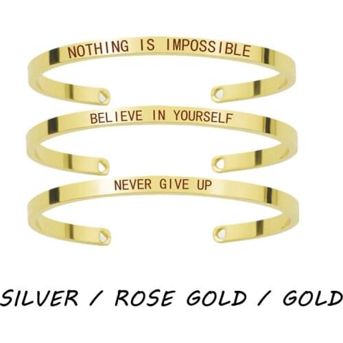 Churchill Quote "Never Give Up"Motivational Stainless Steel Engraved Bracelets Life Quote Jewelry Graduation Bangle Gifts