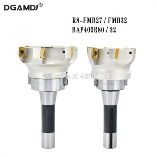 1pcs R8 FMB27 FMB32 Milling Cutter Holder+BAP400R 80-27/32-100-6T Right-Angle Flat Milling Cutter Set,Applicable APMT1604 Blade