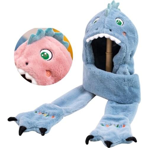 Winter Kids Scarf Hat Dinosaur Cap for Boys Girls Toddler Children Cute Causal Head Accessories Fancy Trendy 3-10 Years
