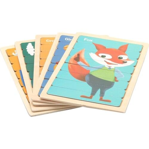 1PCS Double Sided Puzzles Baby Toy Wooden Montessori Materials Educational Toys For Children Large Bricks Kids Learning Toys