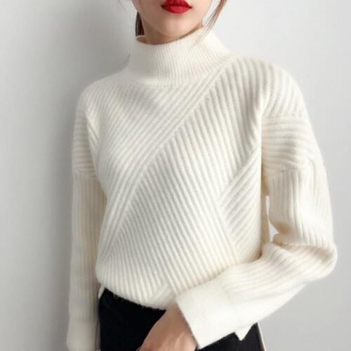 Fad Womens Winter Turtleneck Thick Sweater Fashion Knitted Sweater Long Sleeve Everyday Wear Loose Basic Sweater Pullover