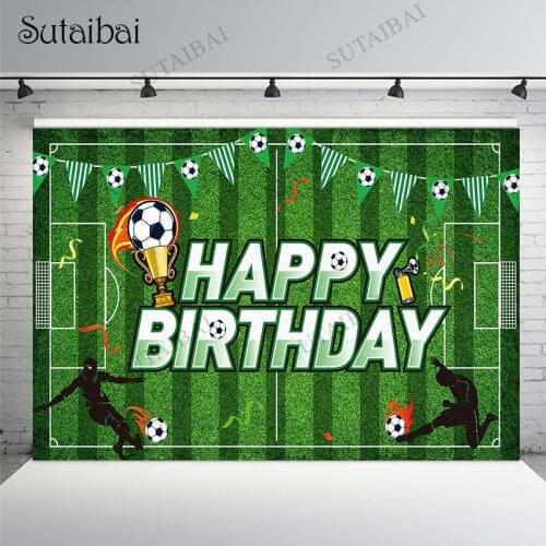Soccer Birthday Party Backdrop Football Field Photo Background Stadium Green Lawn Decorations Boys Photo Booth Photography Props