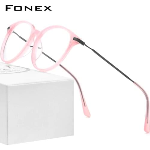 FONEX Titanium Optical Glasses Frame Men 2021 Retro Round Prescription Eyeglasses Women Myopia Acetate Spectacles Eyewear F85669