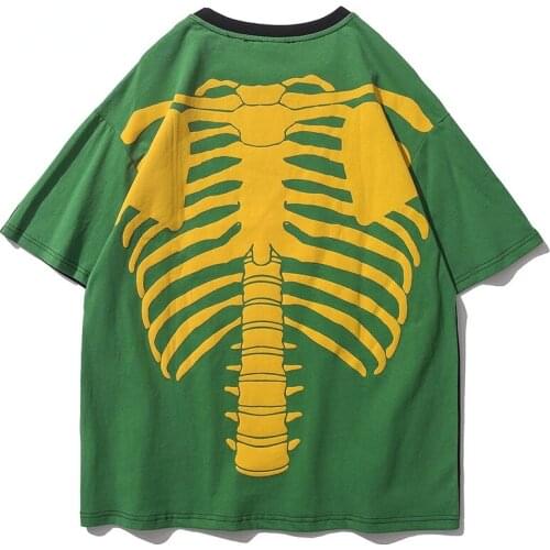 Hip Hop Streetwear Harajuku T-Shirt Men Skeleton Print Double Sided Tshirt Men Summer Casual Cotton Short Sleeve Harajuku Tees