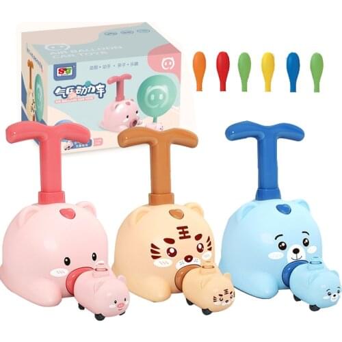 Inertia Power Balloon Car Toy Puzzle Fun Education Cartoons Pig Air Power Balloon Car Science Experimen Toy for Children Gift