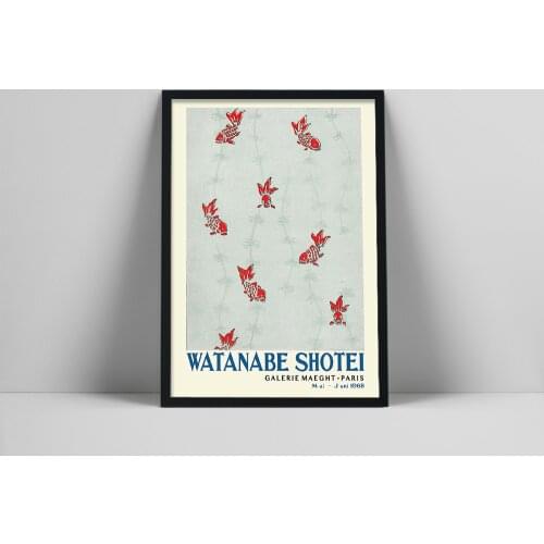 Canvas Painting Watanabe Shotei Exhibition Poster Galerie Maeght Paris Red Fish Animal Posters Wall Art Pictures for Living Room