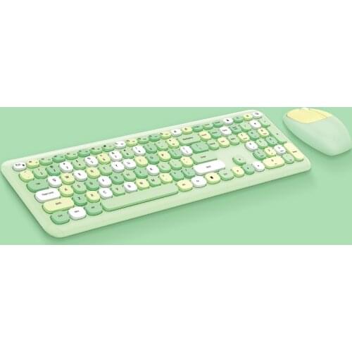Kawaii Wireless Keyboard and Optical Mouse Combo Silent 2.4GHz Wireless with Colorful Cute 110 Keys Full-Sized Keyboard for PC