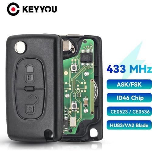 KEYYOU For Peugeot 307 3008 308 408 433MHz ID46 7941 CE0536 CE0523 Flip Key VA2/HU83 Blade 2 Buttons Remote Car Key Fob ASK FSK