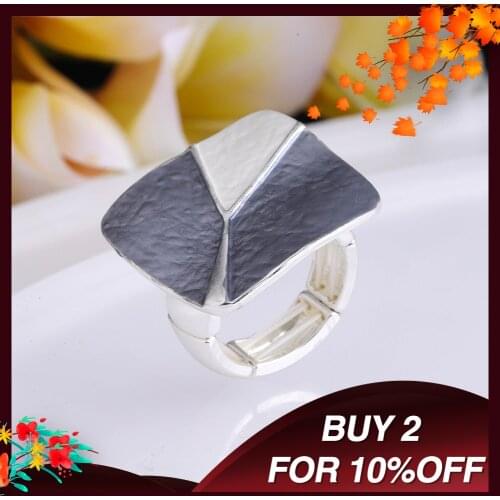 MeiceM 2021 Best-selling Geometric Ring New Fashion Enamel Rings For Women Trendy Silver Color Alloy Adjustment Jewelry Ring