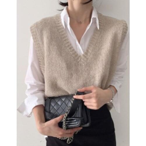 Korean Fashion 2020 New Autumn Winter Knitting Womens Tank Sweaters V-Neck Oversize Pullovers Sweater Vest Female Basic Tops