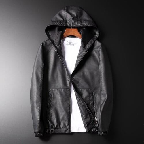 Korean male Leather Jacket Men Hoodies Winter Motorcycle Jacket Black Outerwear Faux Leather PU Fur Clothing 2021 New Coat